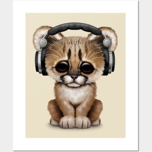 Cute Cougar Cub Dj Wearing Headphones Posters and Art
